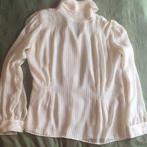 Semi-sheer cream striped high neck blouse